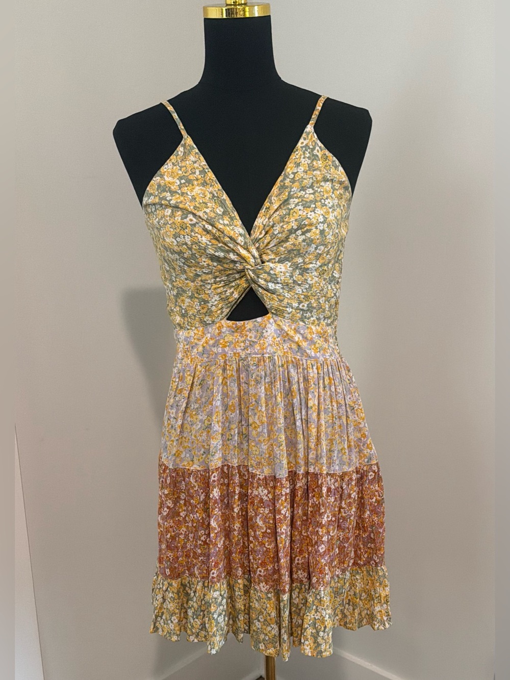 Angie - Floral Twist-Front Tiered Sundress - Yellow Mix